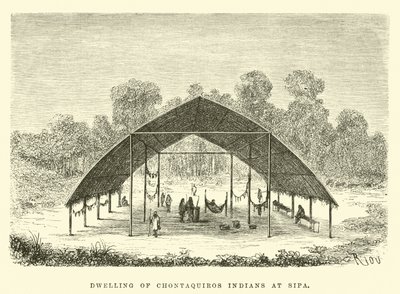Woning van Chontaquiros Indianen in Sipa door Edouard Riou